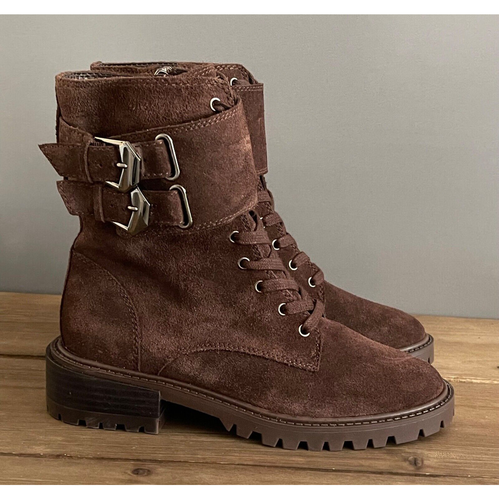 Vince Camuto Women's Fawdry Boots Size 5 Combat Chocolate Brown Suede Zip Up